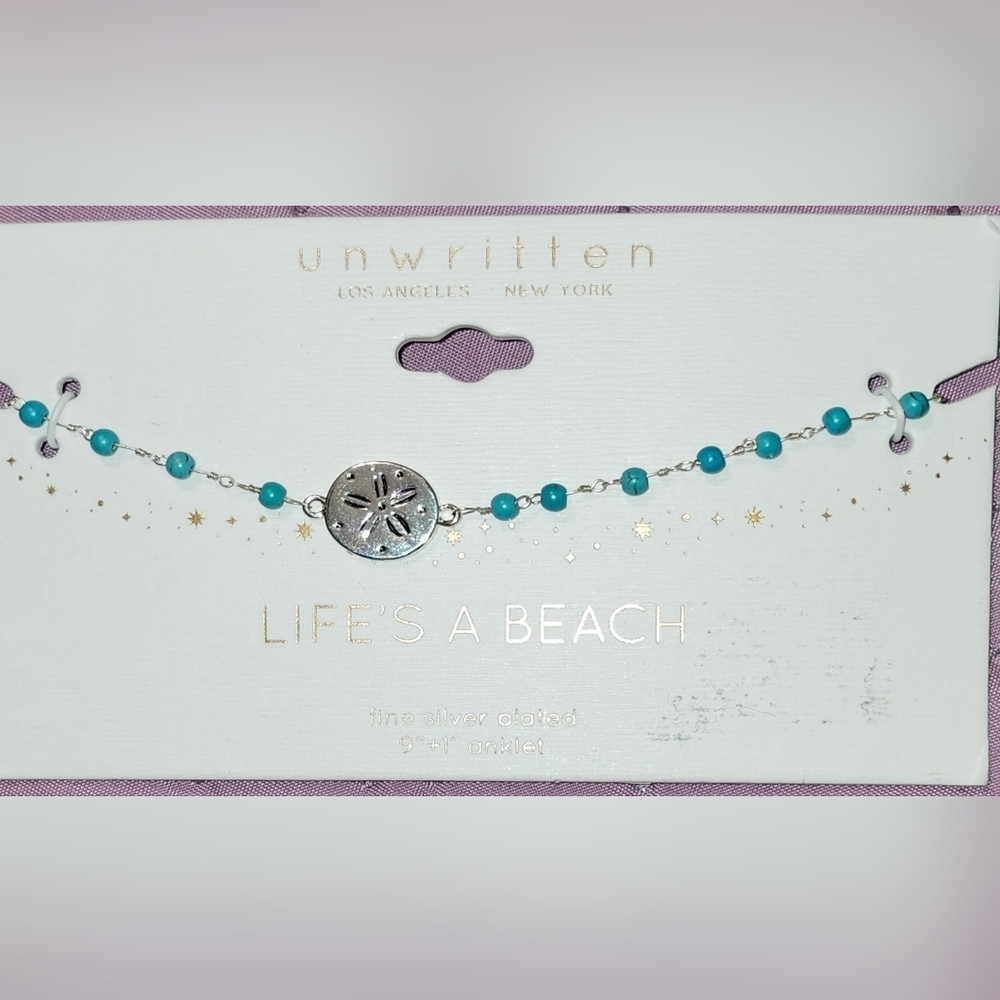 Unwritten Women's Silver Turquoise Bead Anklet Bracelet with a sand dollar char